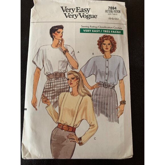 Vogue Misses Blouse Top Sewing Pattern 7694 Sz 6 - 10 - Uncut - Picture 1 of 10